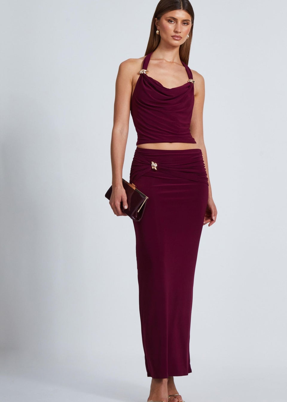 Quiz Red Buckle Detail Maxi Skirt Matalan