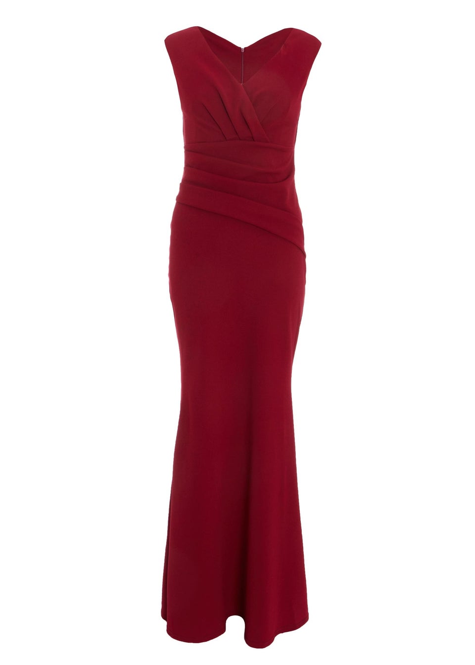 Quiz Burgundy Bardot Pleated Maxi Dress Matalan