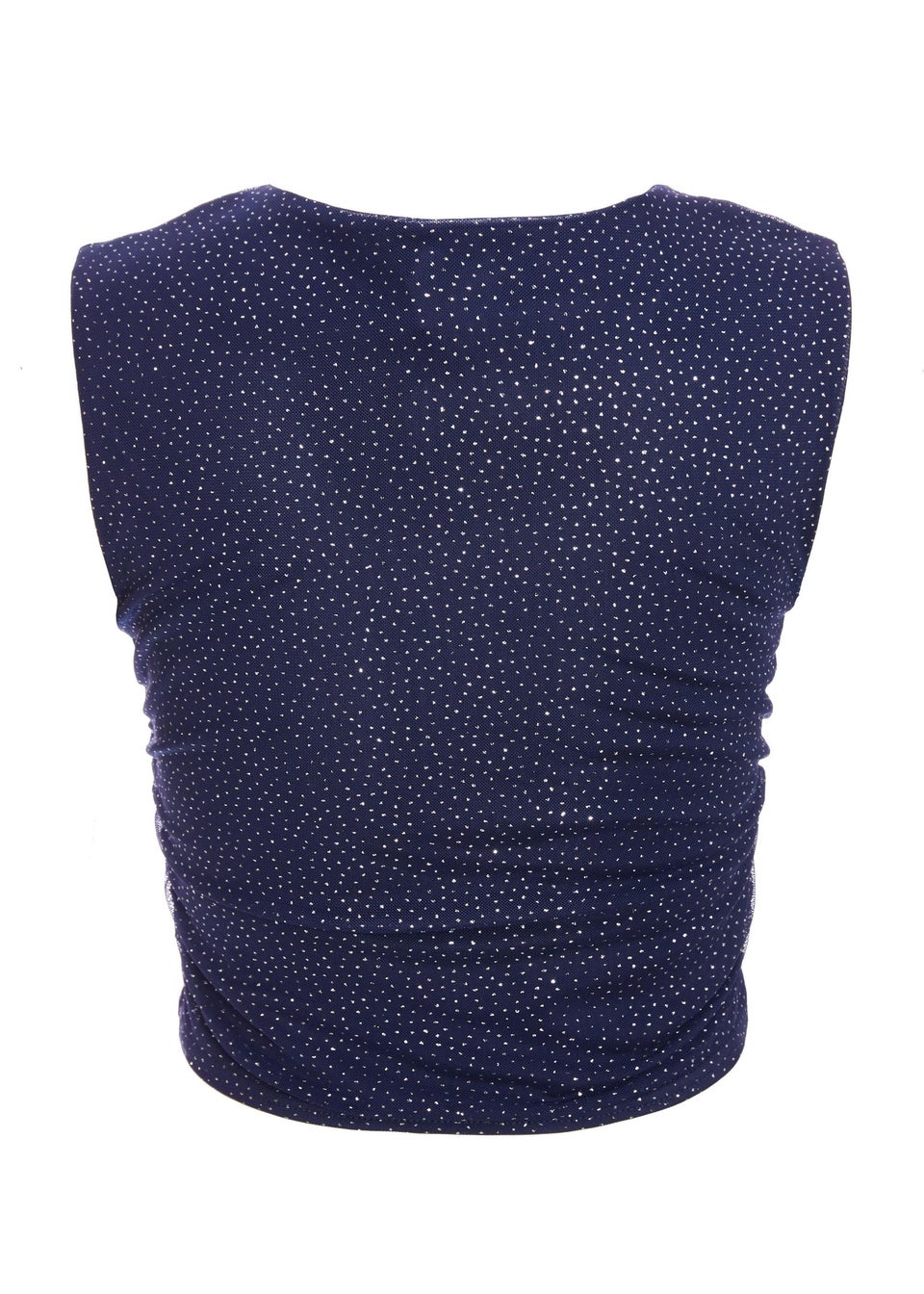 Quiz Navy Glitter Mesh Crop Top