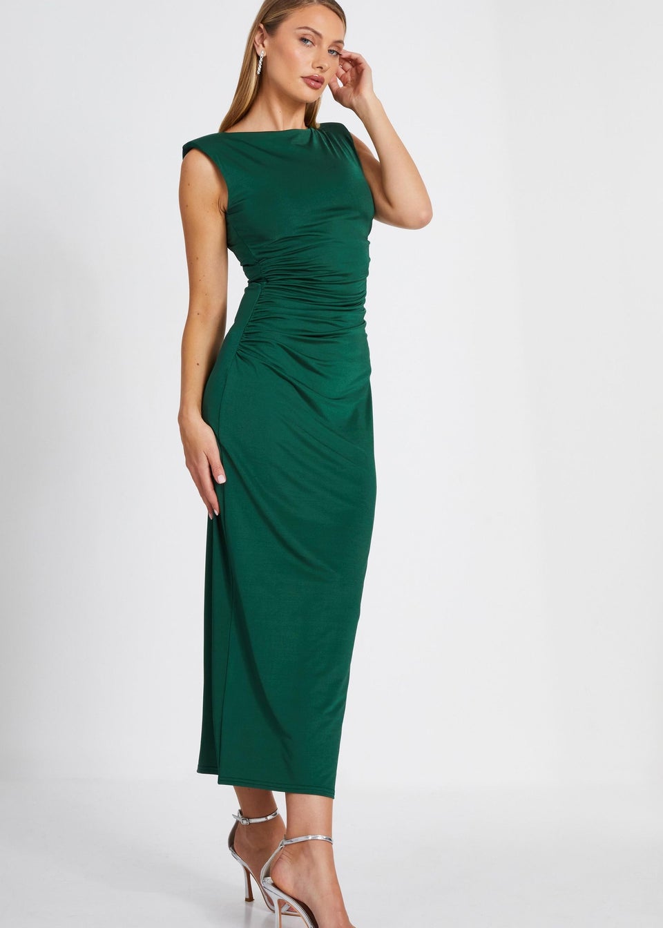 Quiz Green Shoulder Pad Midaxi Dress