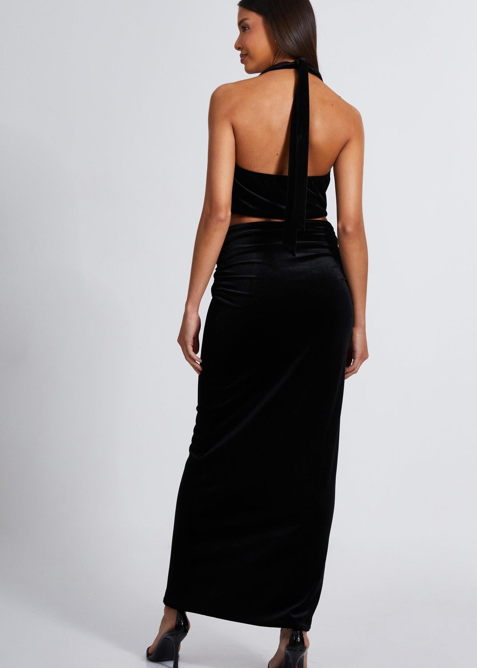 Quiz Black Velvet Maxi Skirt Matalan