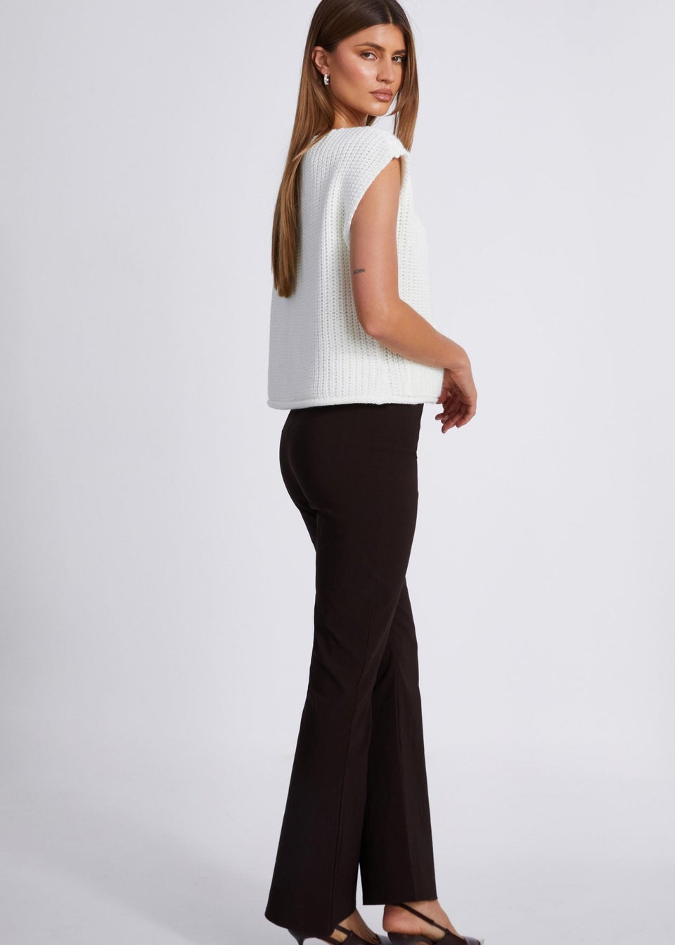 Quiz Brown Belted Flared Trousers