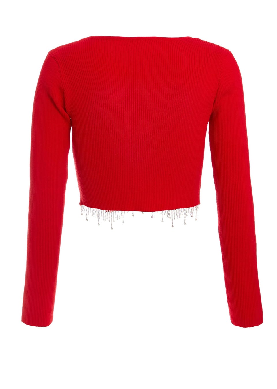 Quiz Red Knit Diamante Crop Top