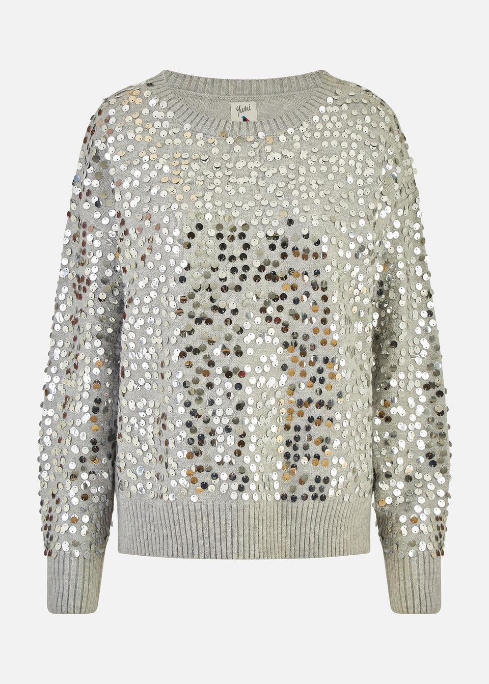 Mela Grey All Over Sequin Relaxed Fit Jumper