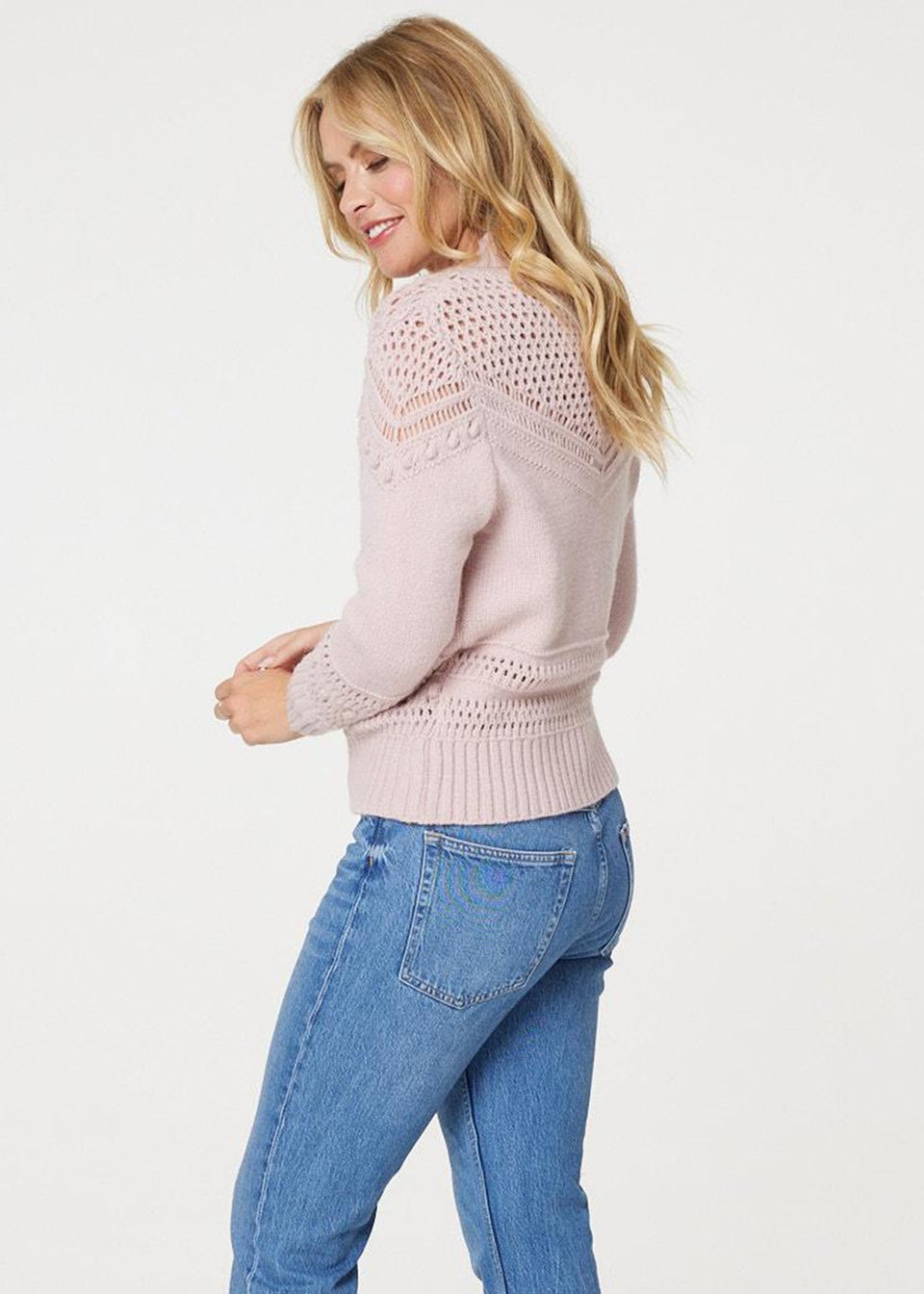 Izabel London Pink Cut Out Detail High Neck Knitted Jumper