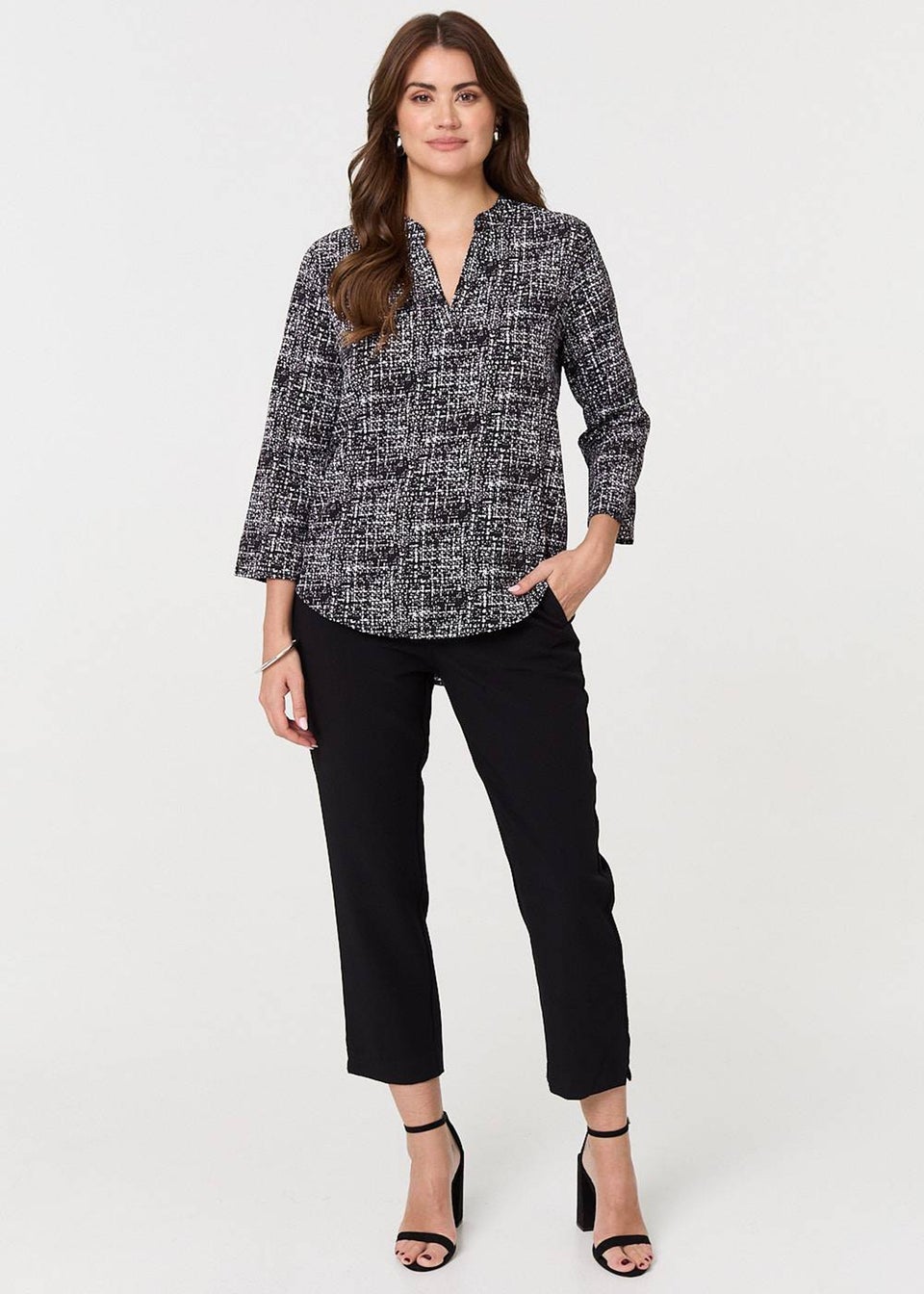 Izabel London Black Printed Curved Hem Blouse