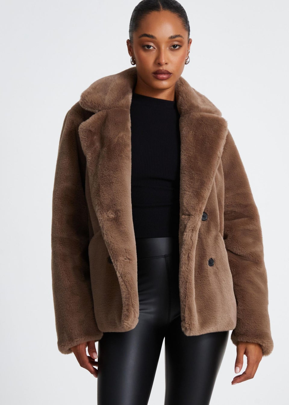 Quiz Brown Faux Fur Jacket Matalan