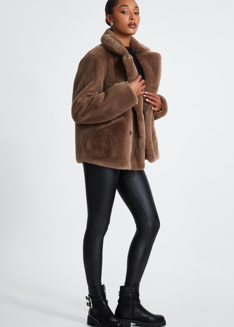 Quiz Brown Faux Fur Jacket