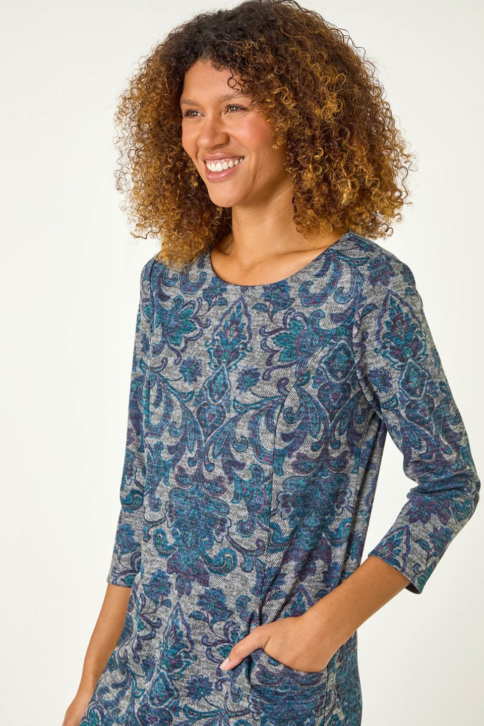 Roman Blue Baroque Pocket Detail Shift Dress