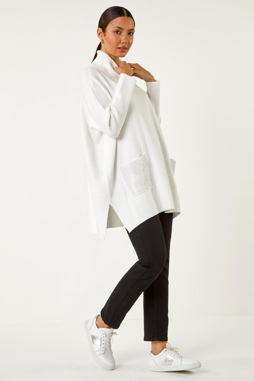 Roman Ivory Sparkle Pocket Detail Poncho Jumper