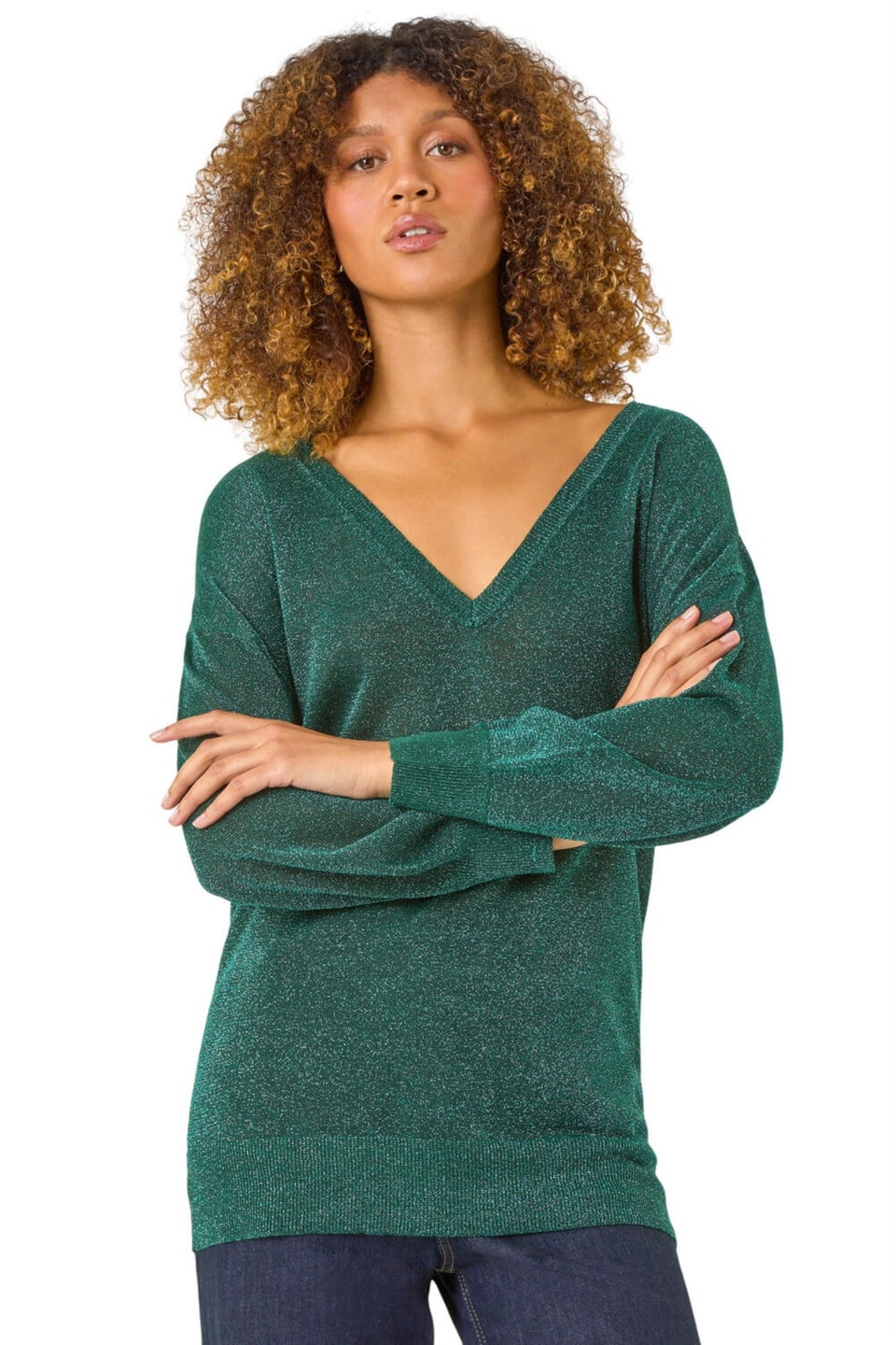 Roman Green Relaxed Shimmer Knit Jumper