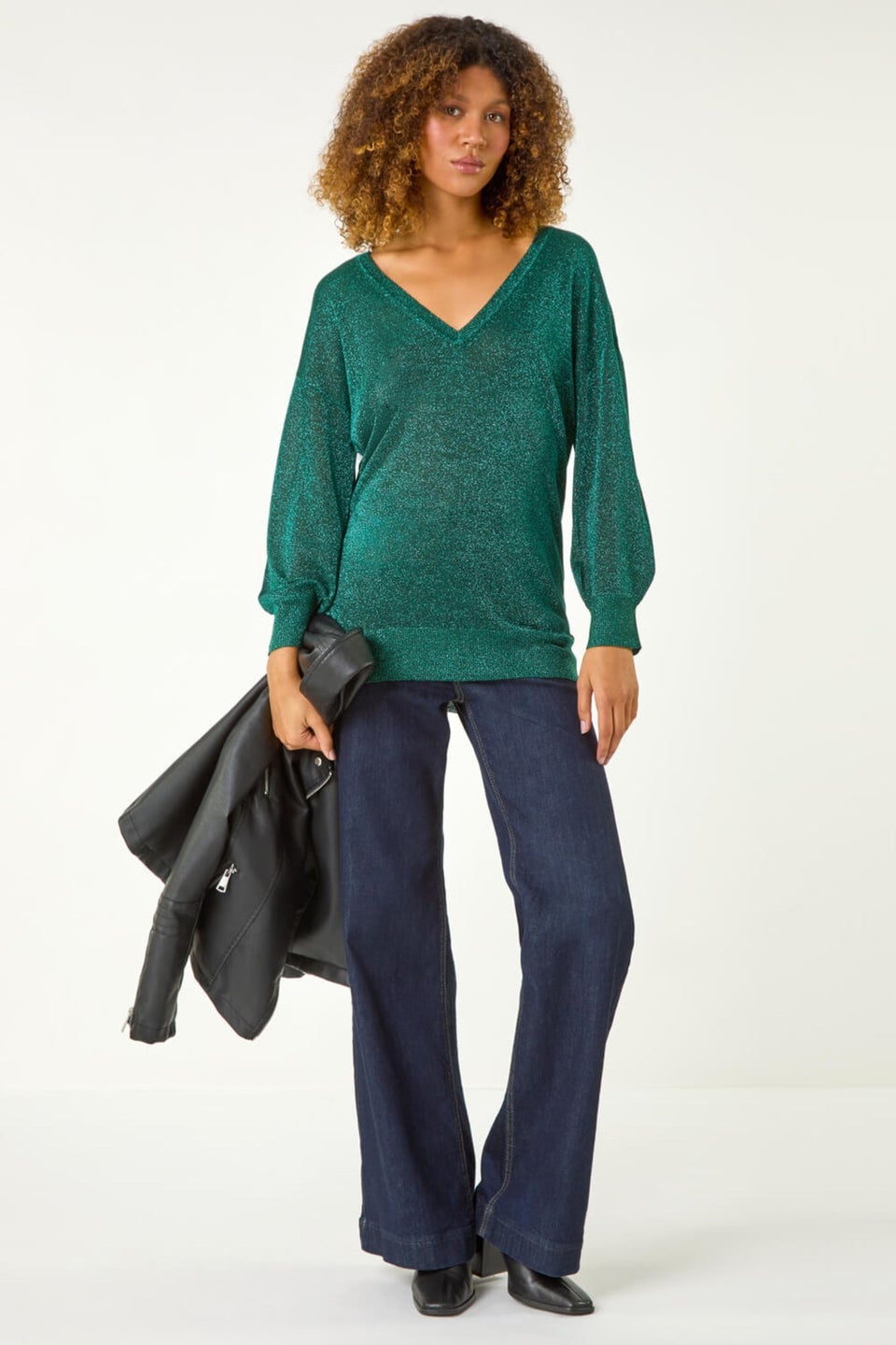 Roman Green Relaxed Shimmer Knit Jumper