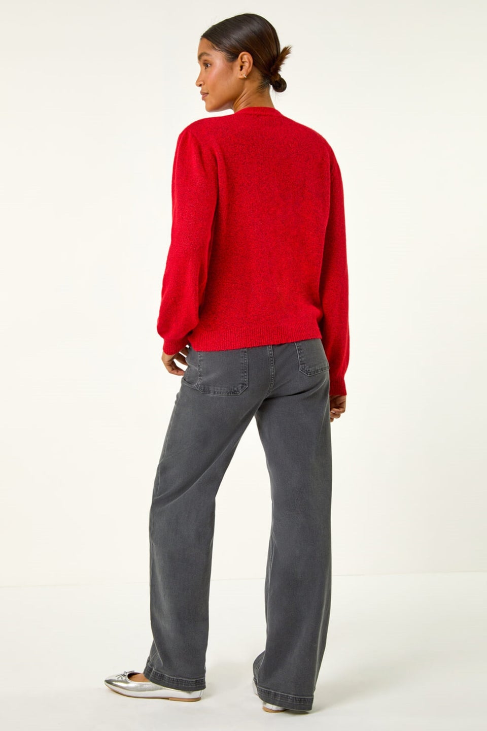 Roman Red Bow Embelished Knit Cardigan