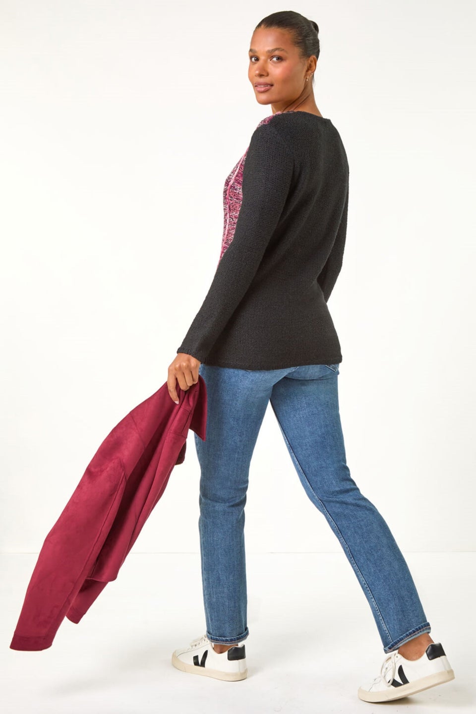 Roman Black Contrast Textured Knit Jumper