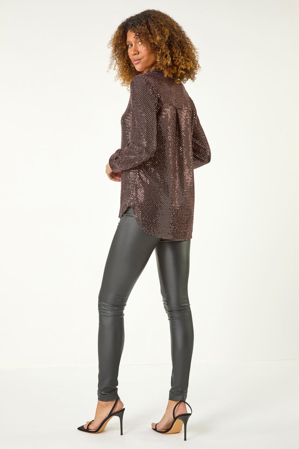 Roman Bronze Sequin Stretch Shirt Top