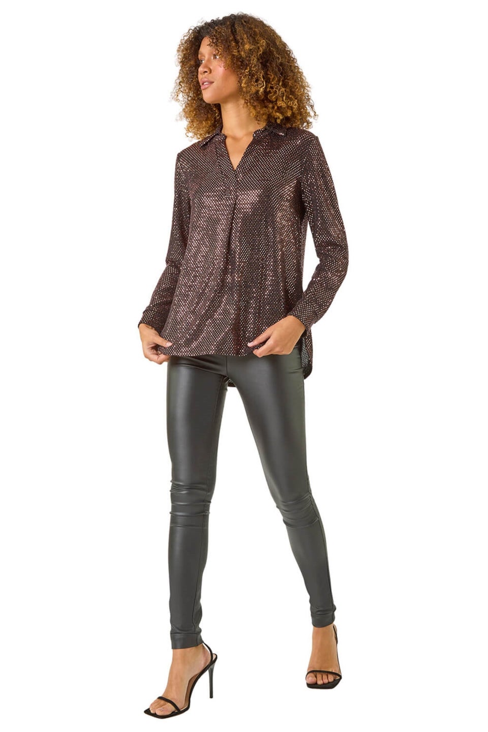 Roman Bronze Sequin Stretch Shirt Top