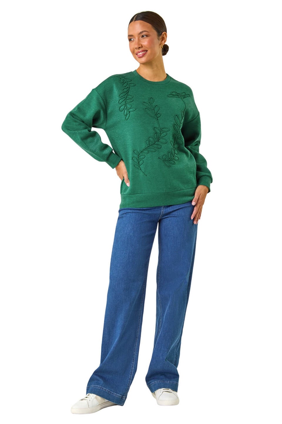 Roman Green Floral Embroidered Sweatshirt