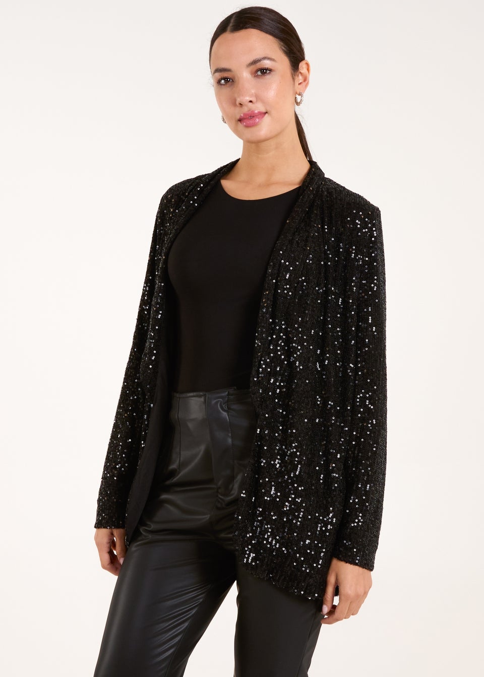 Blue Vanilla Black Sequin Waterfall Cardigan
