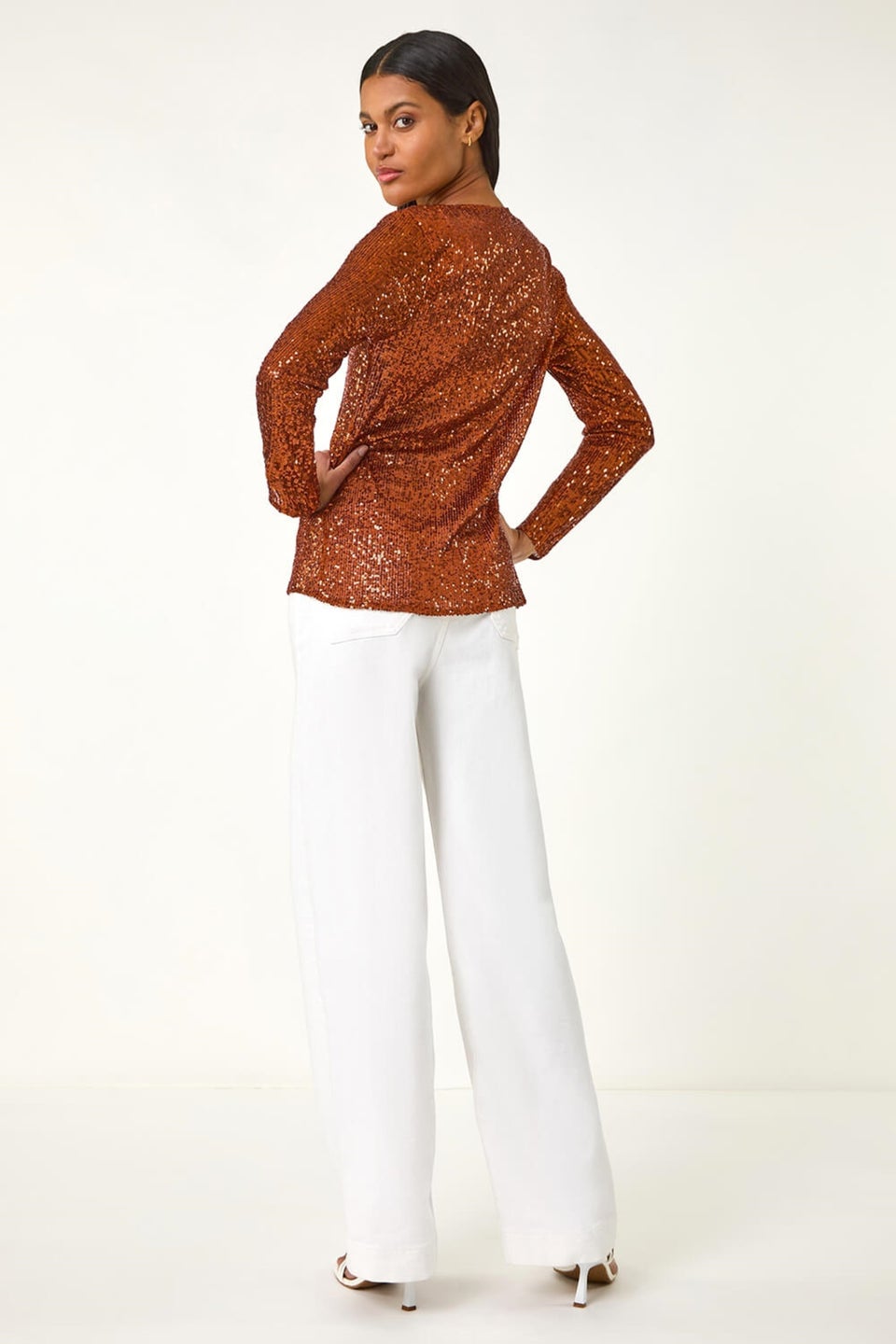Roman Bronze Front Tie Sequin Top