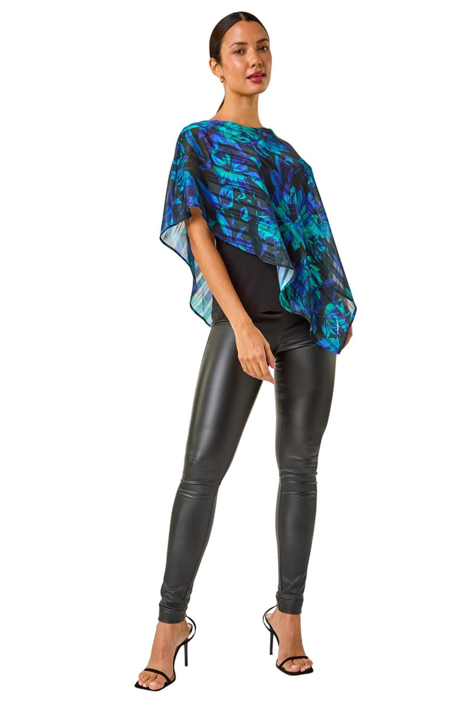 Roman Blue Floral Asymmetric Overlay Top