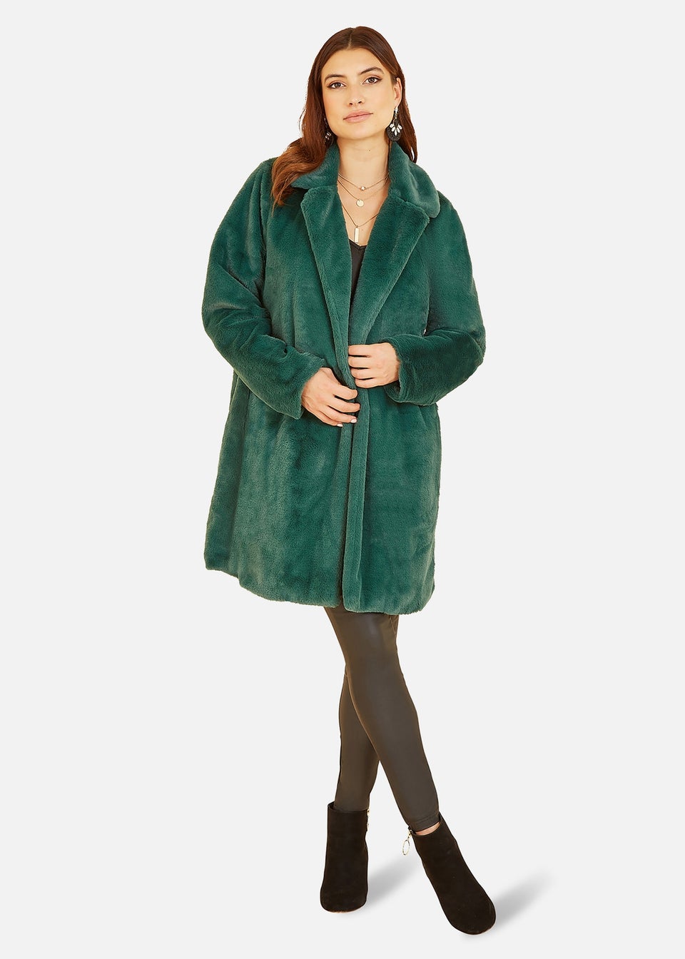 Yumi Green Faux Fur Coat Matalan