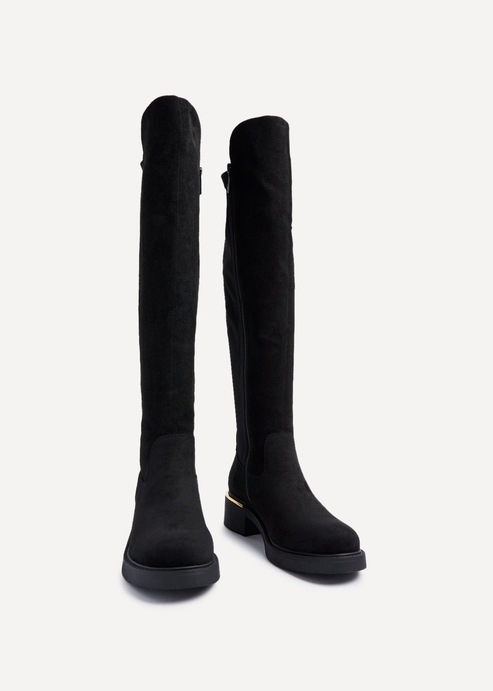 Linzi Sawyer Black Faux Suede Knee High Classic Riding Boot Matalan