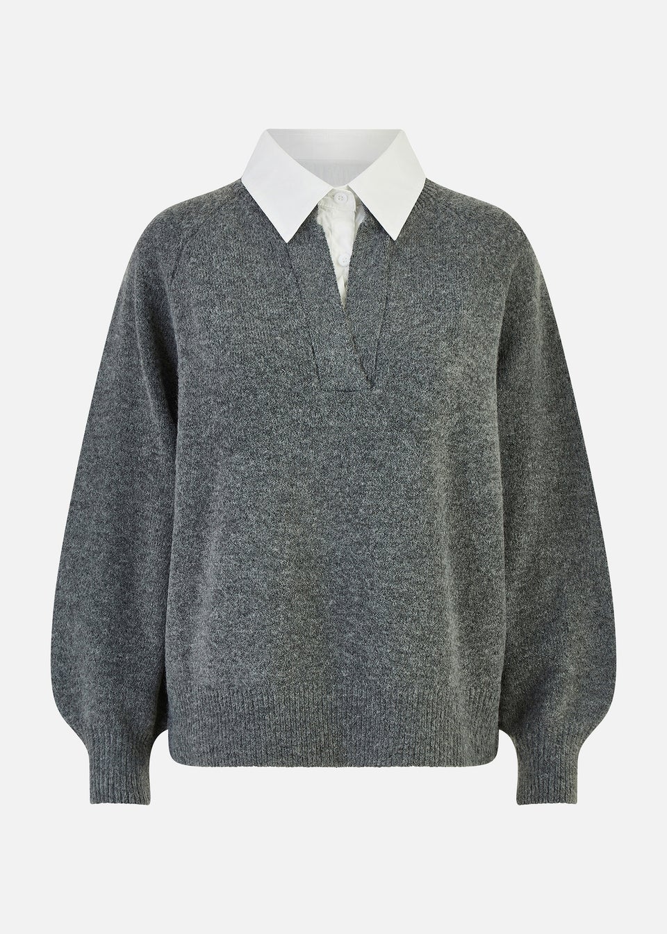 Yumi Grey Knitted Jumper With Collar Detail