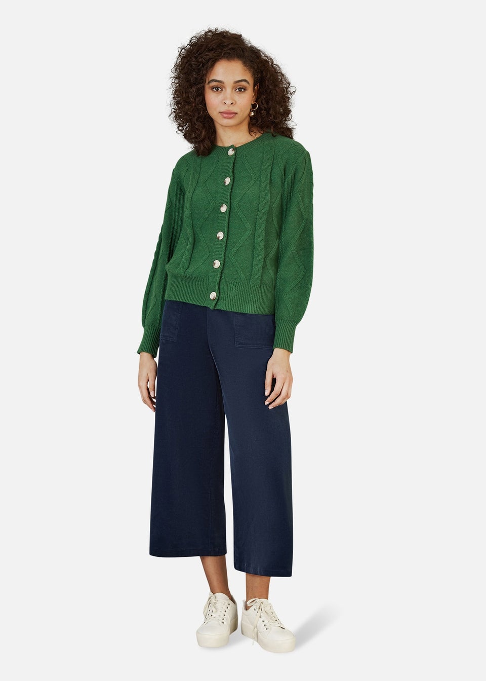 Yumi Green Chunky Cable Knit Cardigan Matalan