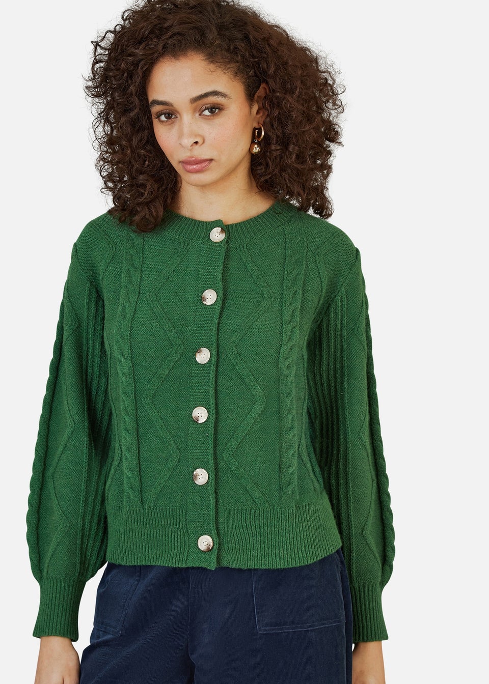 Yumi Green Chunky Cable Knit Cardigan