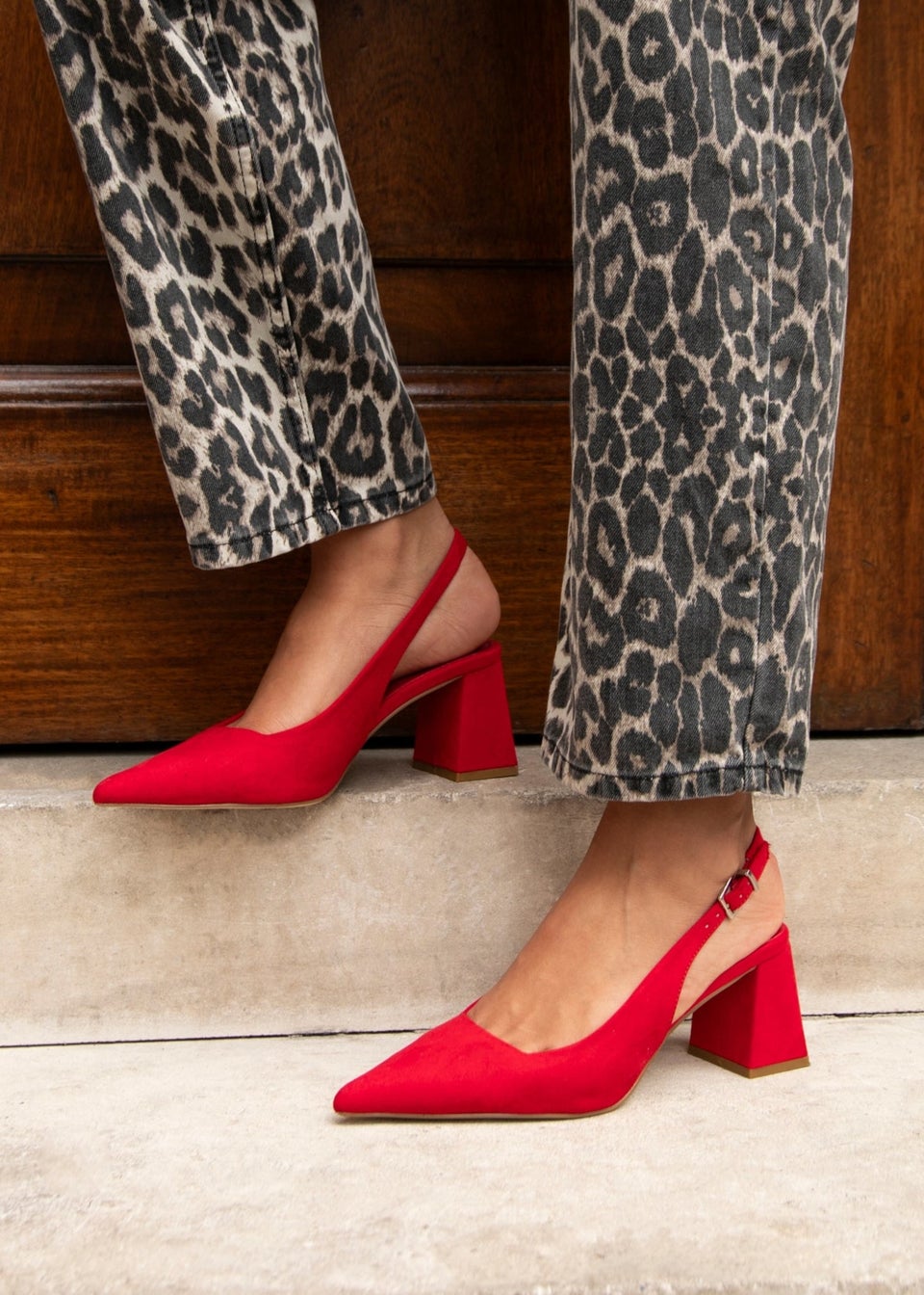 Red fur block heels hot sale
