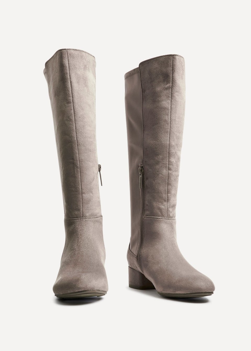 Linzi Sloane Mocha Faux Suede Long Low Heeled Boot