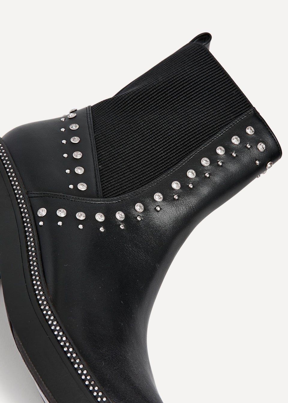 Linzi Optic Black Faux Leather Diamante Embellished Chelsea Boot