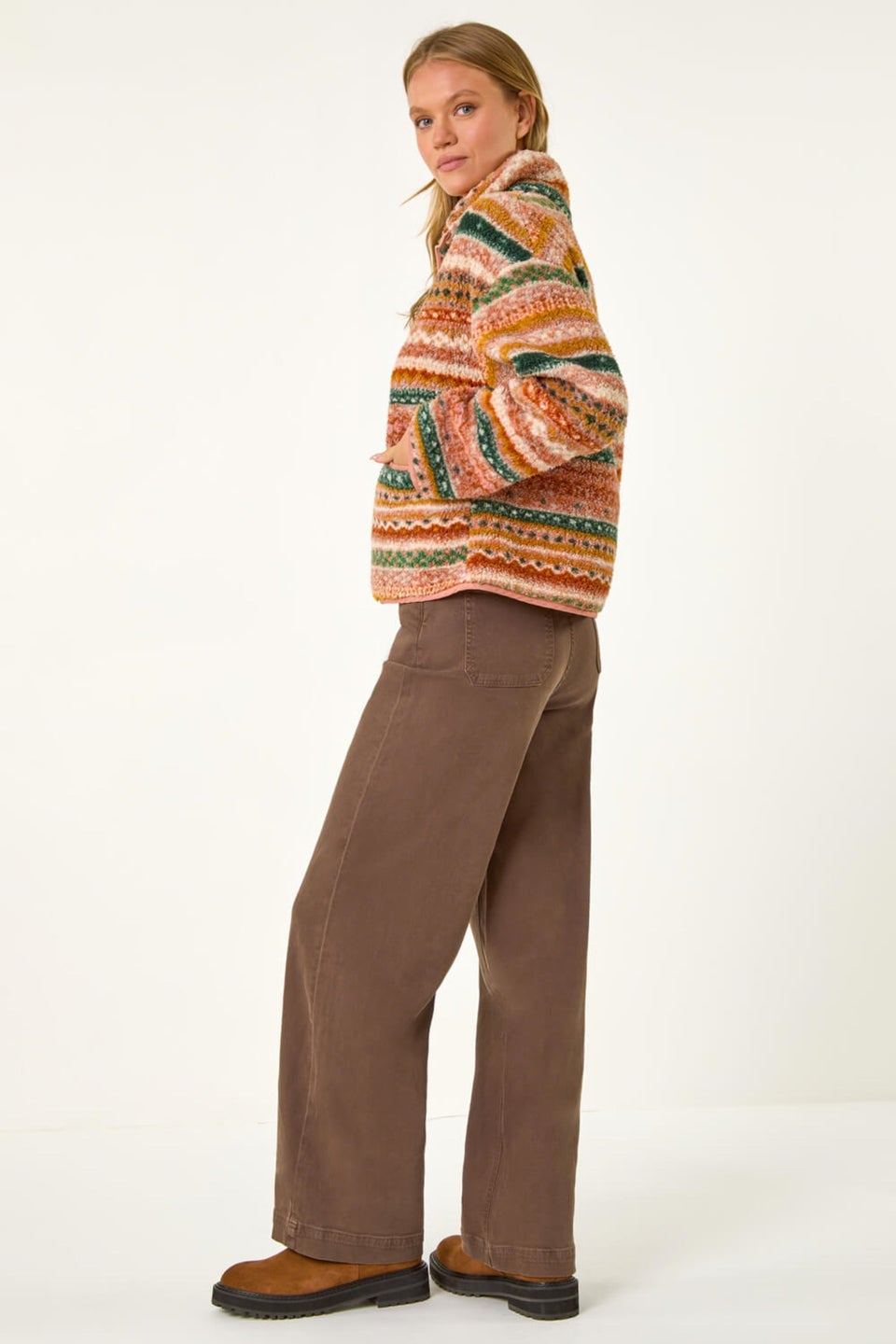 Roman Rust Aztec Print Sherpa Fleece Jacket