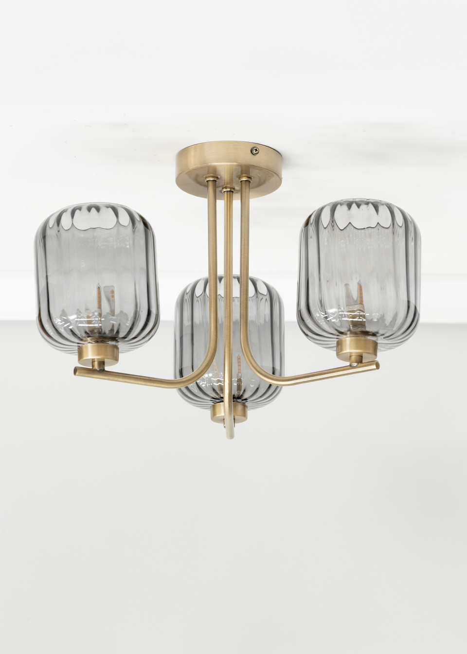ValueLights Amelie  Gold Semi-Flush Light with Grey Rectangular Shade (25cm x 38cm x 36cm)