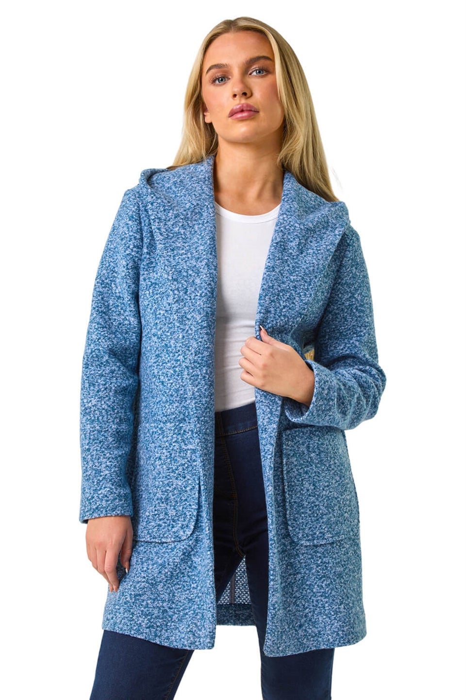 Roman Teal Petite Hooded Edge to Edge Coatigan Matalan