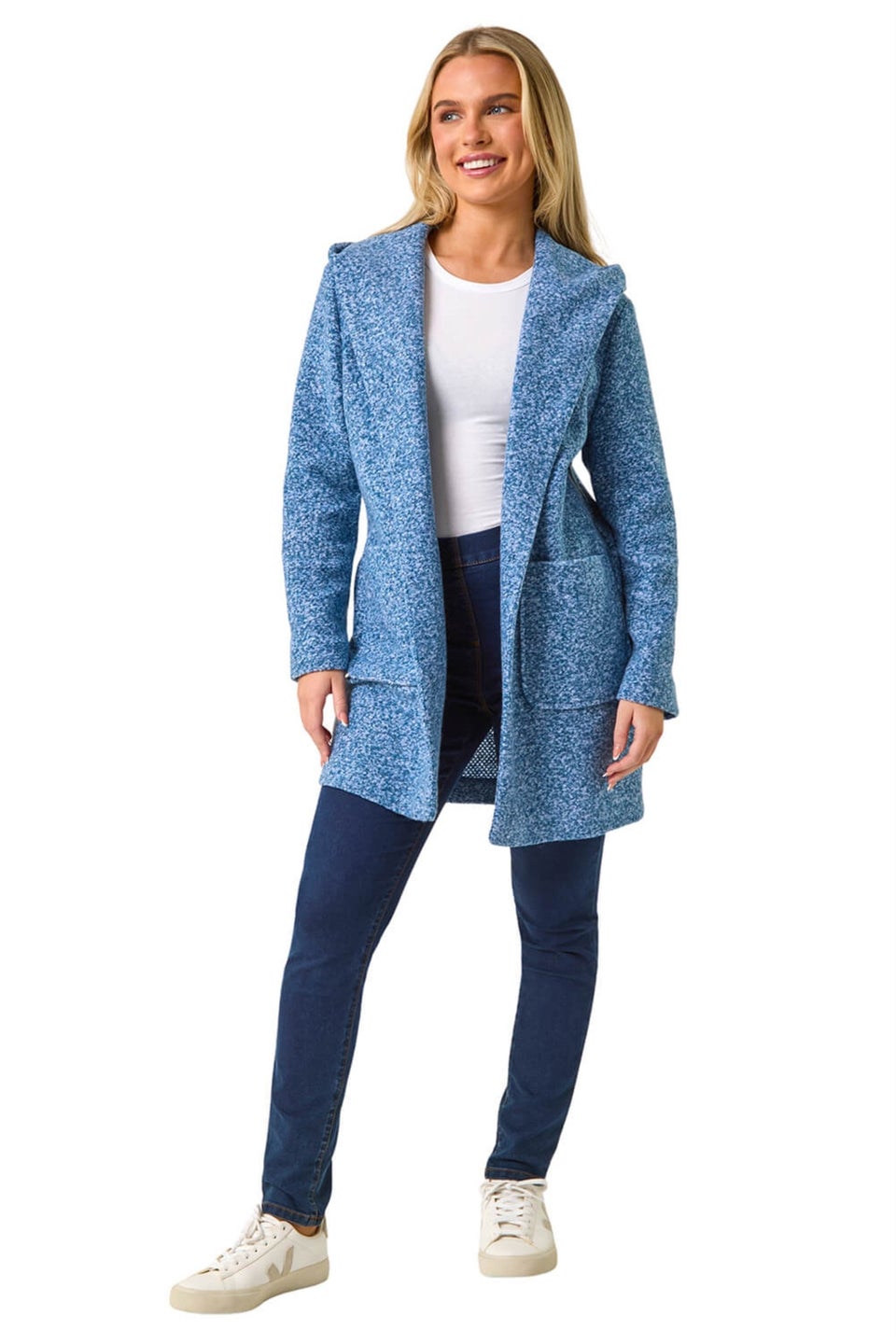 Roman Teal Petite Hooded Edge to Edge Coatigan Matalan