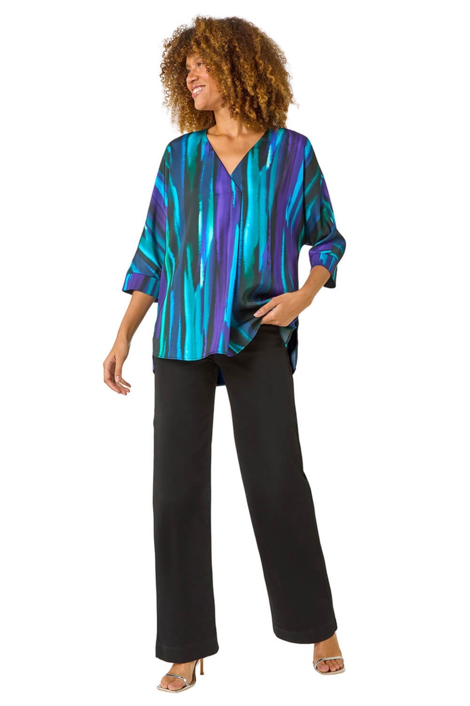 Roman Purple Abstract Print Asymmetric Hem Top