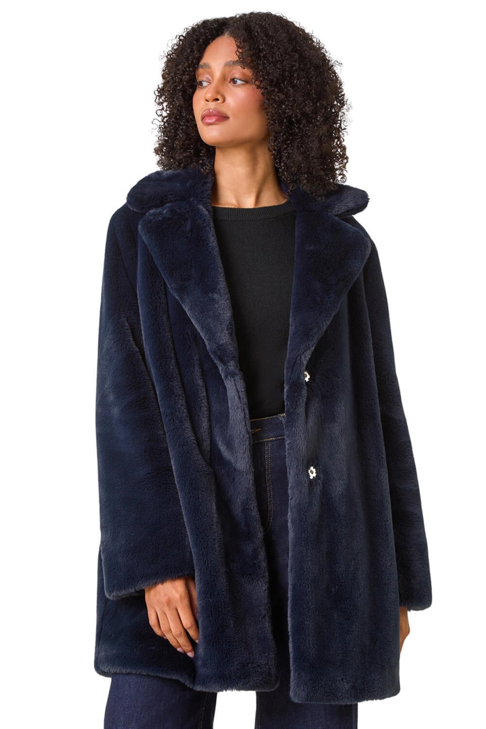 Roman Midnight Blue Faux Fur Longline Coat