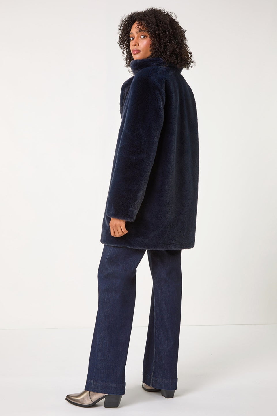Roman Midnight Blue Faux Fur Longline Coat