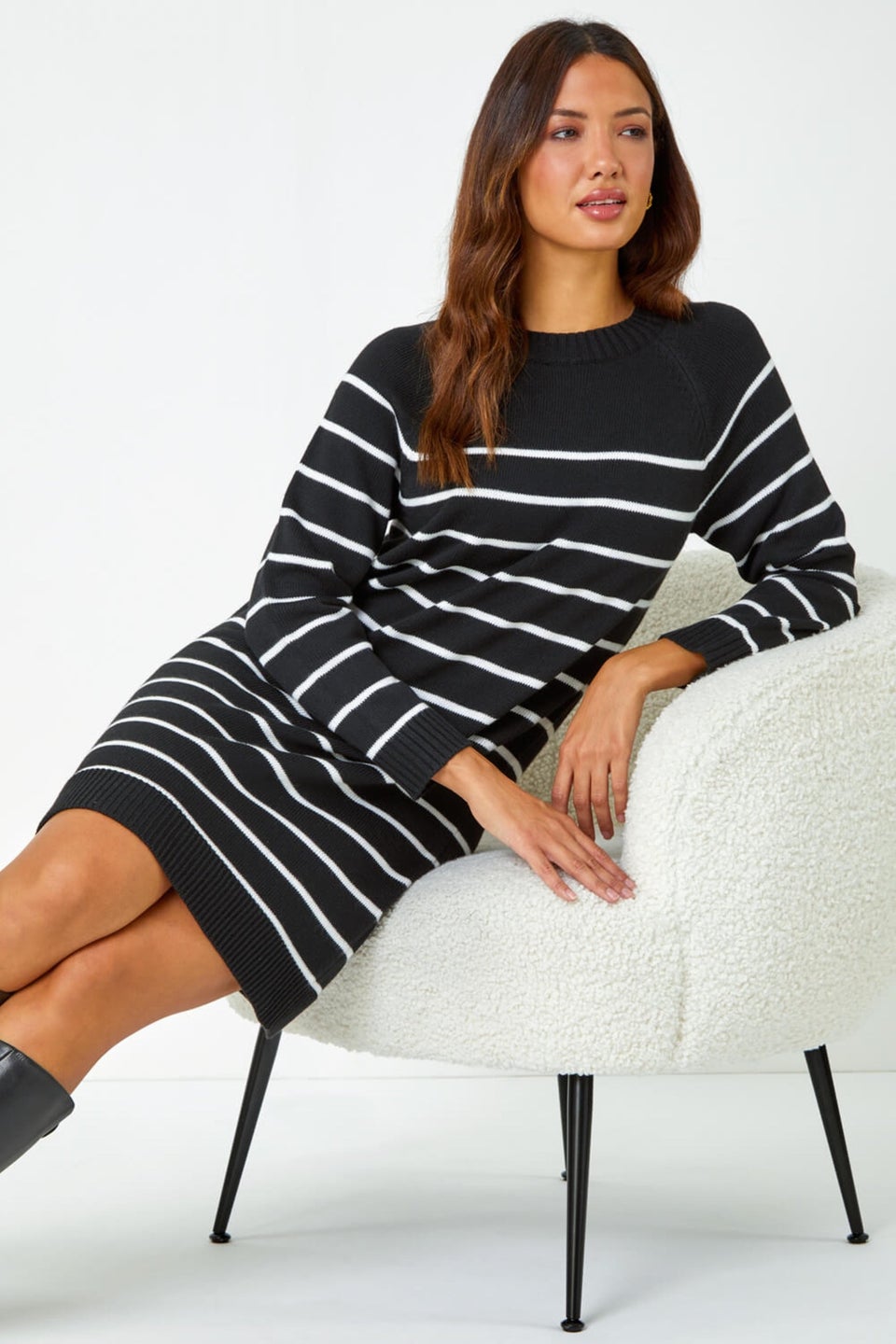 Roman Black Stripe Print Knitted Jumper Dress
