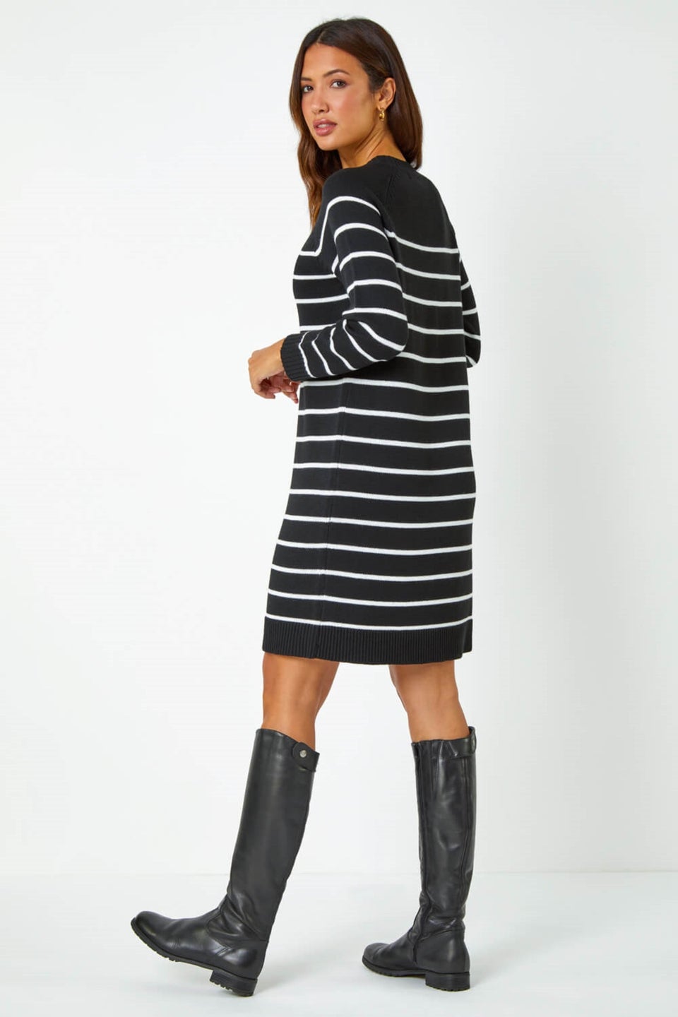 Roman Black Stripe Print Knitted Jumper Dress