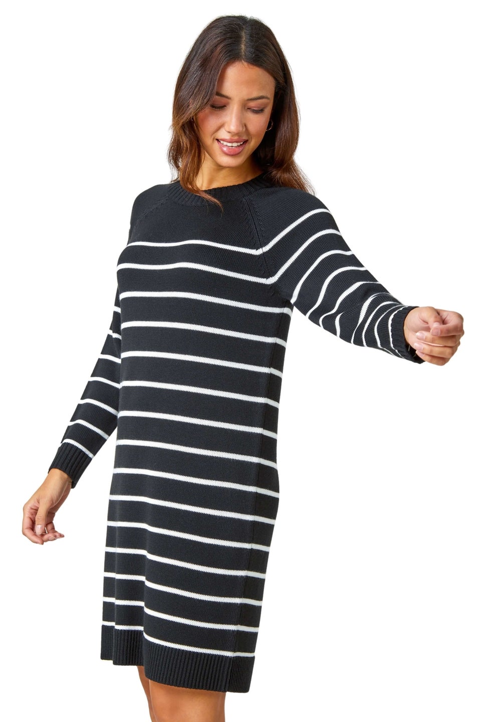 Roman Black Stripe Print Knitted Jumper Dress
