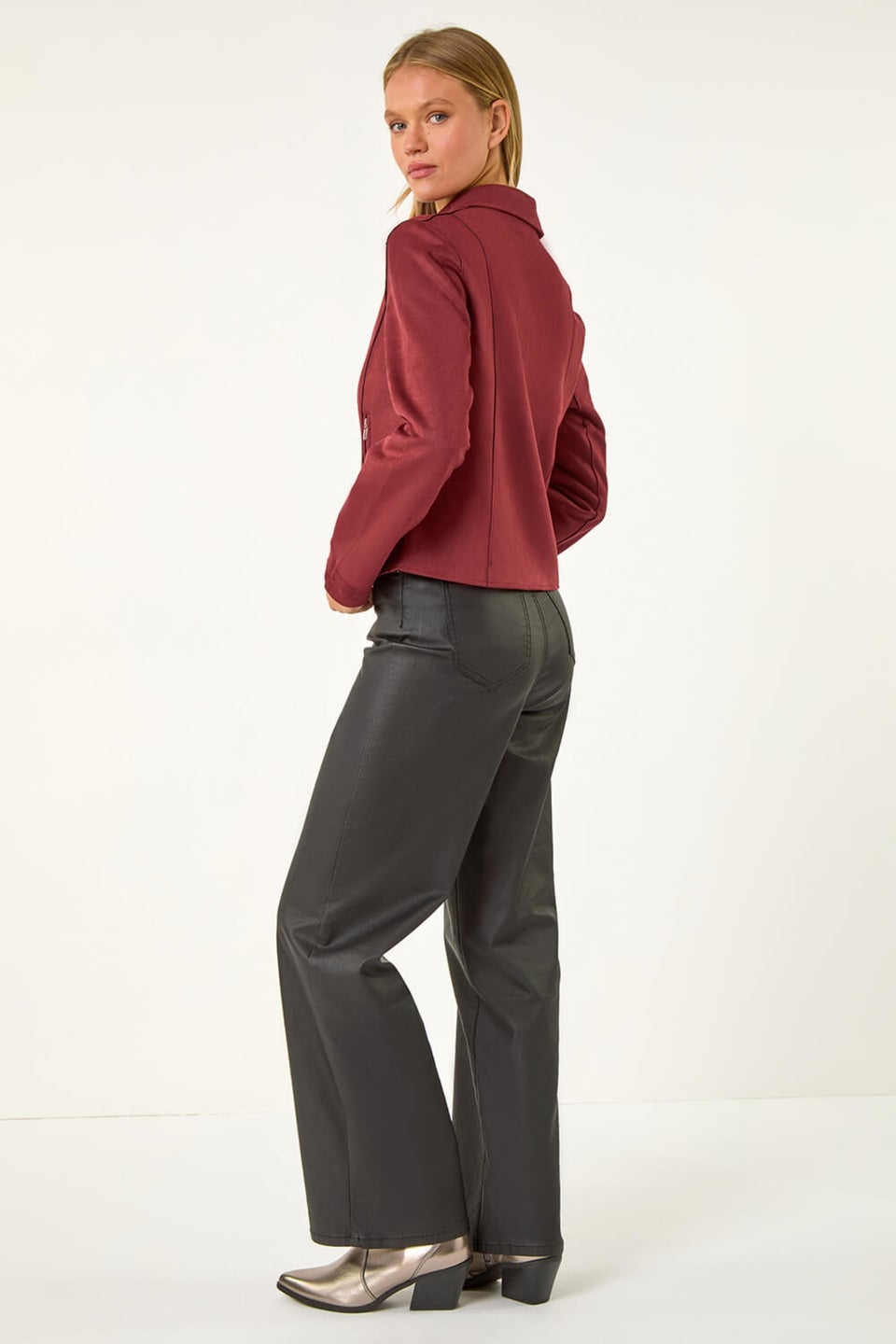 Roman Burgundy Faux Suede Biker Jacket