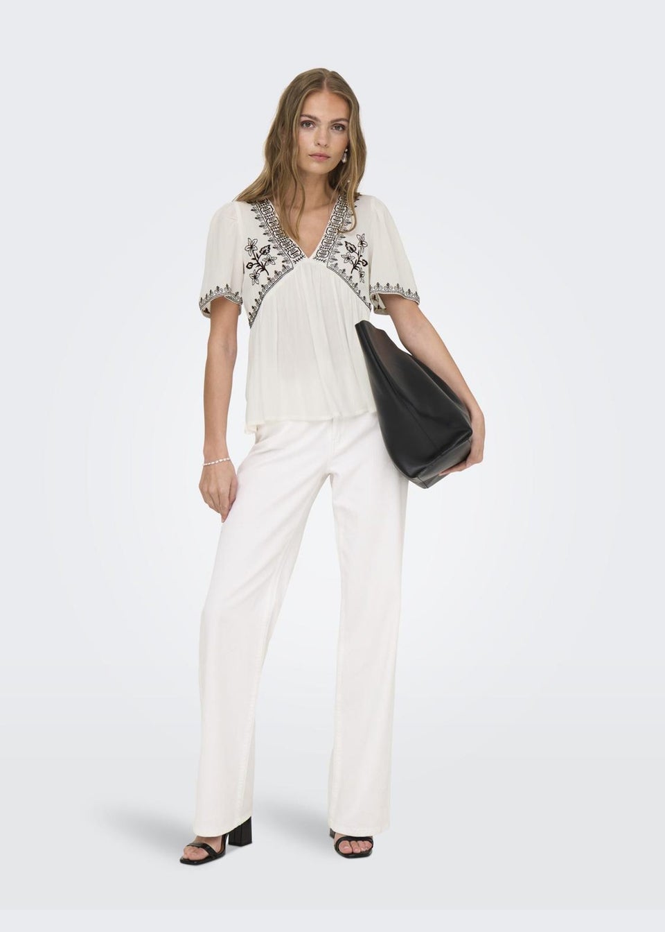 JDY White Embroidered Blouse