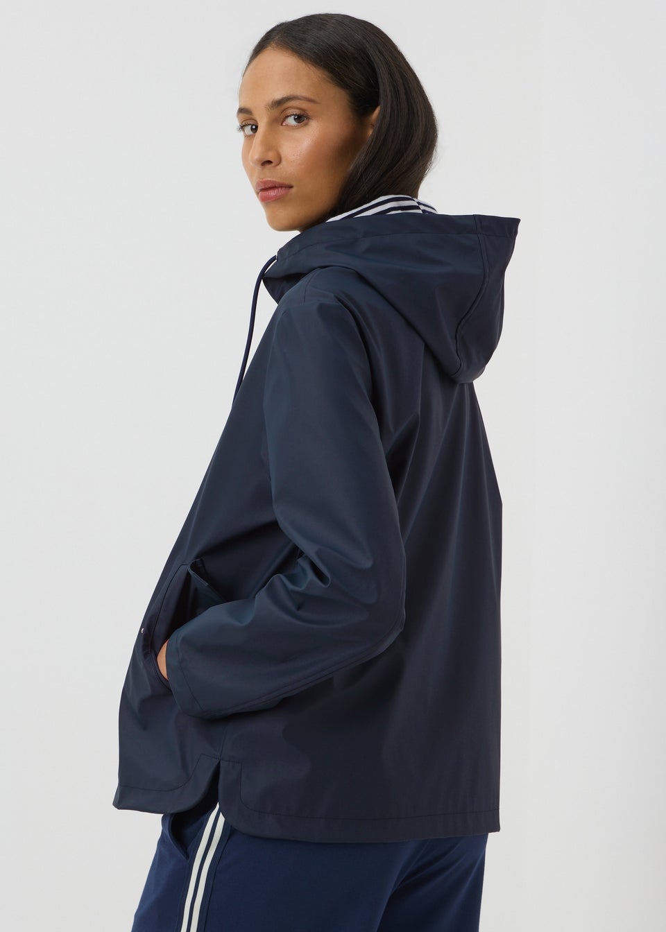 Navy Rubberised Showerproof Short Parka Coat