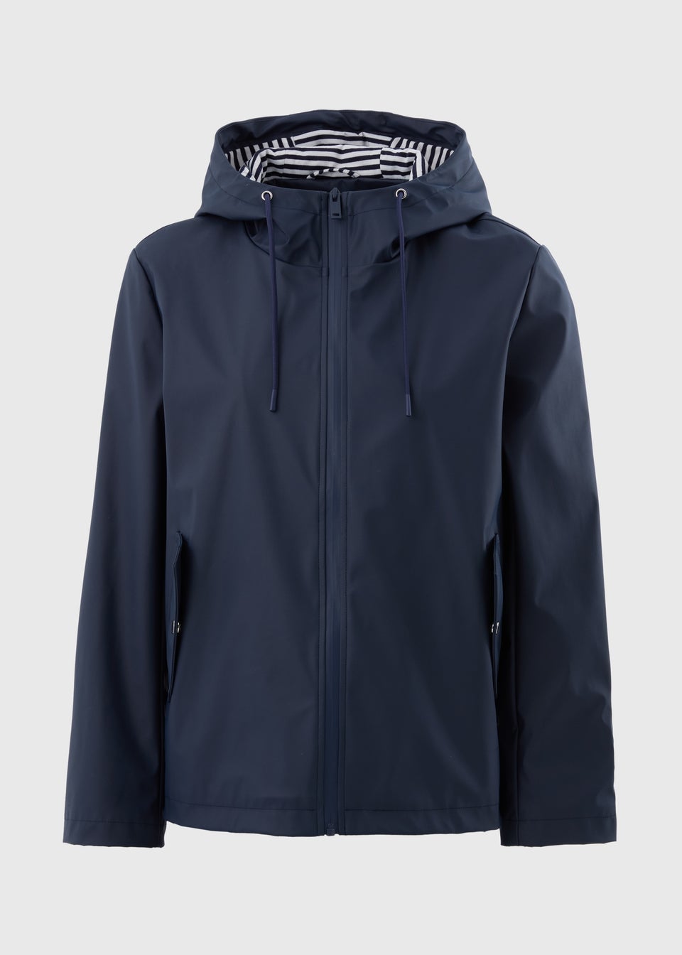 Navy Rubberised Showerproof Short Parka Coat