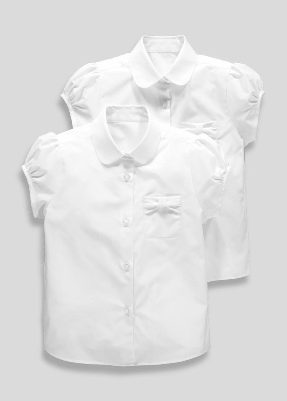 2 Pack Girls White Bow Pocket Shirts (4-13yrs)