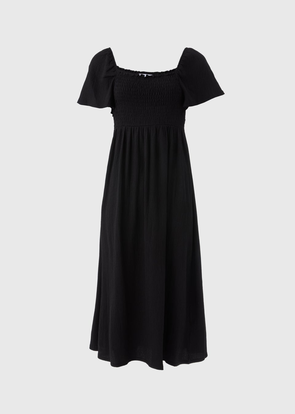 Black Shirred Midi Dress