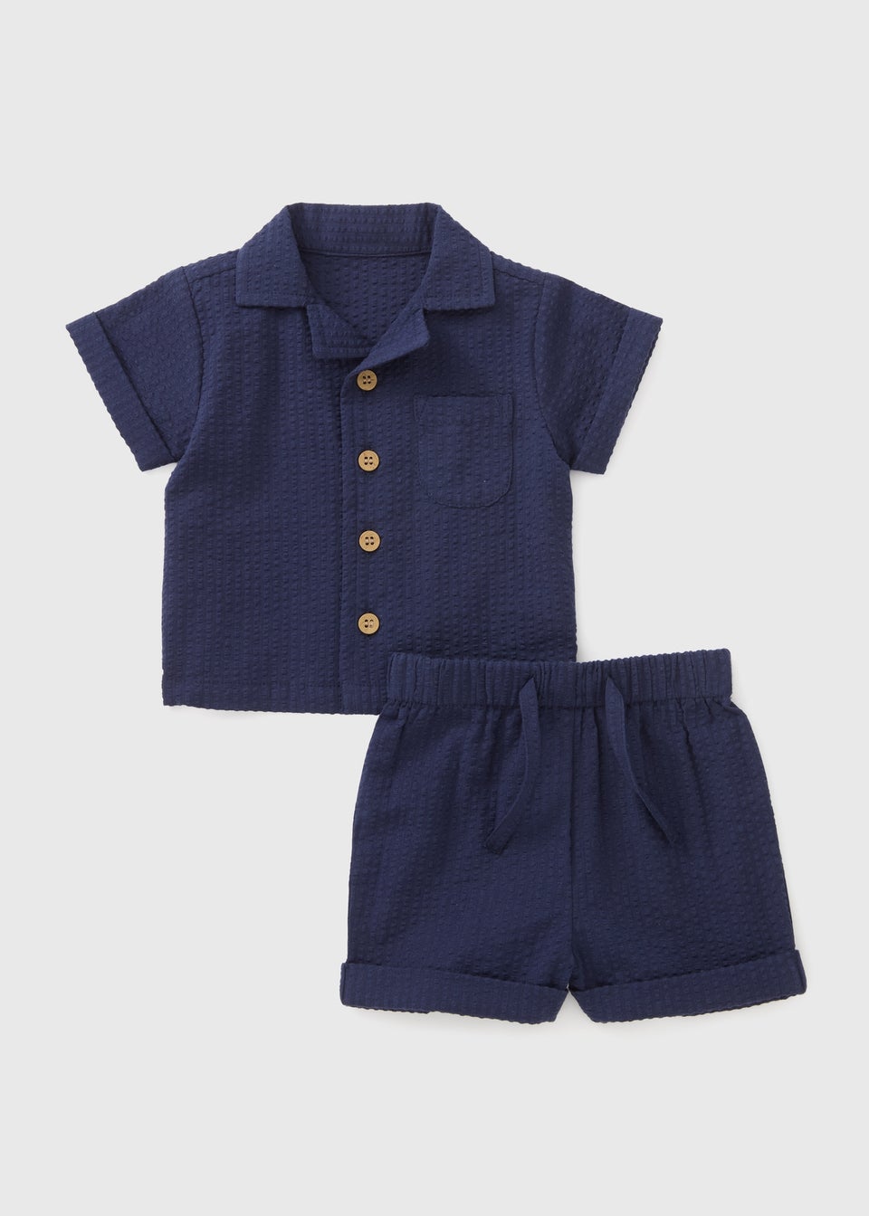 Boys Navy Woven Shirt & Shorts Set (Newborn-23mths)