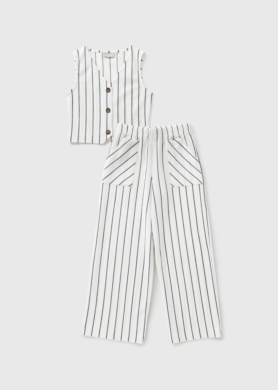 Girls White Striped Waistcoat & Trousers Set (7-15yrs)